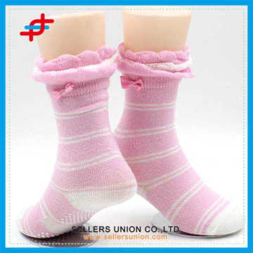 Chaussettes tubulaires pour jeunes filles à motif de dentelle rose de deux styles, chaussettes antidérapantes et super douces